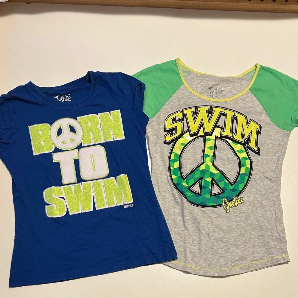 Justice Girls' Peace Sign Swim Tees - Blue and Green